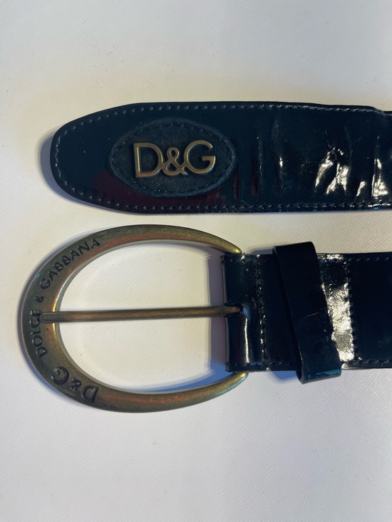 Dolce & Gabbana Accessories - Dolce & Gabbana Black Patent Leather Belt with Brass D&G Buckle and Brass Buckle